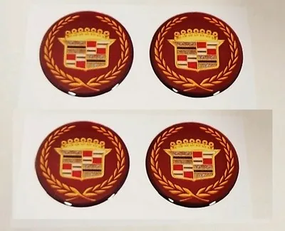 4 New Cadillac McLean 1 3/4  Burgundy & Gold Wire Wheel Emblems! • $49.95