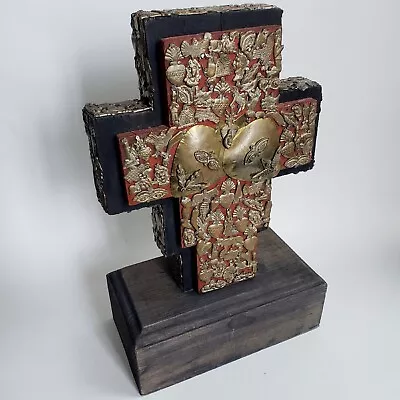 Milagros Wood Cross Stand Charms On All Sides Mexican Folk Art Religious Vintage • $126.65