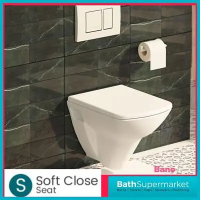 Square Wall Hung Mounted Toilet Bathroom Soft Close Seat Compact Modern • £99