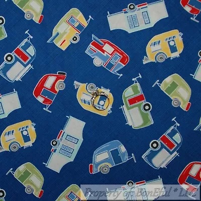 BonEful FABRIC FQ Cotton Quilt Blue Red White American Retro Camp Tent Kid SALE • $8.57