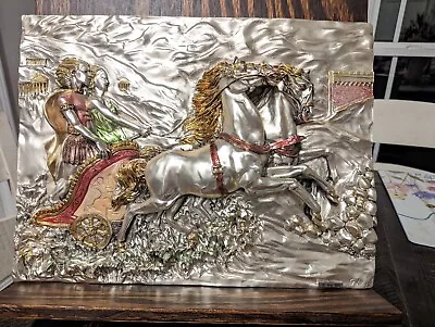 3D ARG 925 STERLING SILVER PAINTING RELIEF SCULPTURE Roman Chariot Couple Horse • $225