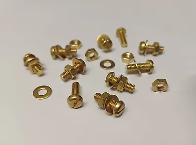 10 X M4 X 12 BRASS PAN HEAD BOLTS NUTS & WASHERS (PACK 0F 10) BRASS SET SCREWS • £2.57