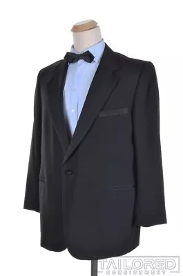 LANVIN Solid Black Satin Wool Mens Blazer Sport Coat Tux Smoking Jacket - 46 R • $65