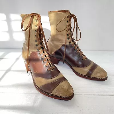 $50 • Buy Antique Victorian Leather Lace Up Boots Shoes