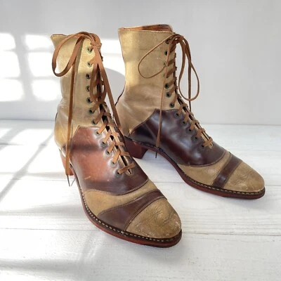$50 • Buy Antique Victorian Leather Lace Up Boots Shoes