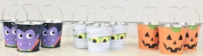 3pc HALLOWEEN Mini Tin Pails Buckets CHOOSE Vampire Mummy Pumpkin SET Of 3 • $4.95