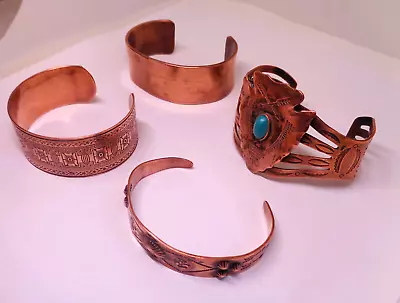 4 Vintage Mixed Copper Cuff Bracelets Turquoise Southwestern MCM • $39.99