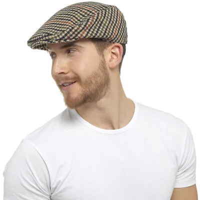 Mens/Ladies Tweed Wool Herringbone/Check Flat Cap Peak Hat With Quilted Lining • £6.95