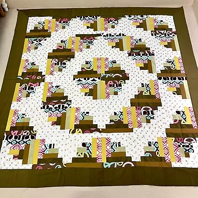 Handmade Log Cabin Cotton Sewing Craft Patchwork Queen Size Quilt Top/topper • $34.99