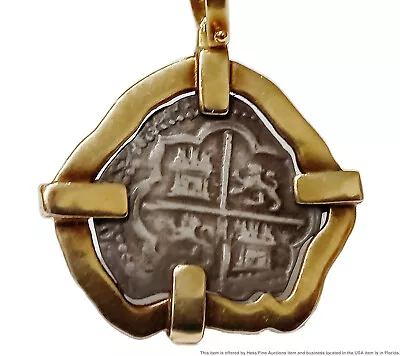 Antique Atocha Silver Grade 1 Heavy 14K Gold Sunken Treasure Coin Pendant Cert • $265