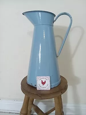 LARGE VINTAGE FRENCH ENAMEL JUG PITCHER VASE VIVID BLUE 38cm Tall - 1940s • $143.98