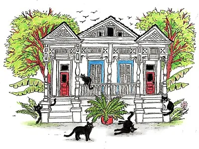 New Orleans White House With Cats Cat Art Prints New Orleans Art Prints Cats • $35