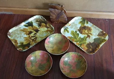 Mid Century MODERN FIBERGLASS TRAYS BOWLS ANTHURIUM WOOD NAPKIN HOLDER TIKI BAR • $38