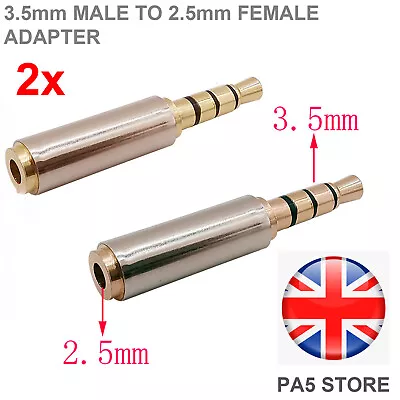 2x Gold 3.5mm Male Jack Plug To 2.5mm Female Adapter - Headphone MIC Audiophile- • £3.49