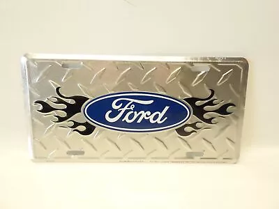 Oem Ford Ford Logo Black Flames Diamond Aluminum Metal Car License Plate Tag • $8.95