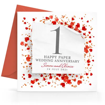 £2.95 • Buy Personalised 1st Paper Wedding Anniversary Card - Printed Paper Effect First