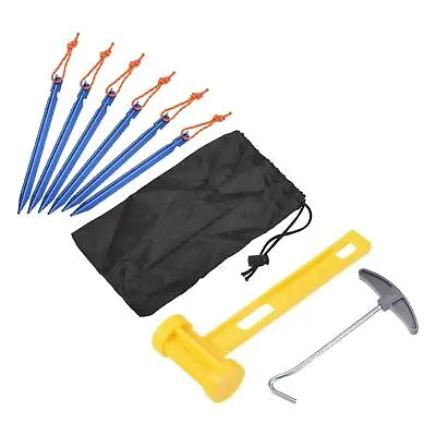 1 Set Aluminum Y-Beam Tent Stakes 10Pcs With Hammer Nail Puller Bag Dark Blue • $22.73