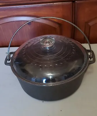 Vintage Wagner Ware 5 Qt. Cast Iron Dutch Oven With Glass Lid • $135