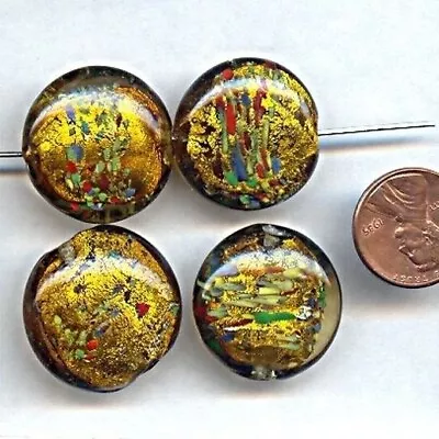 6 VINTAGE GLASS LAMPWORK TOPAZ SILVER LINED MULTI COLOR 24mm. SAUCER BEADS H179  • $2.99