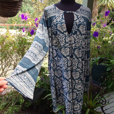 $25 • Buy Tigerlily Dark Blue Beige Women's Long Sleeve Dress Size AU 14 US 10