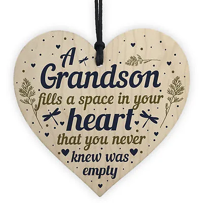 £3.99 • Buy Grandson Plaque Keepsake Wooden Heart Birthday Christmas Gift From Grandma Nan