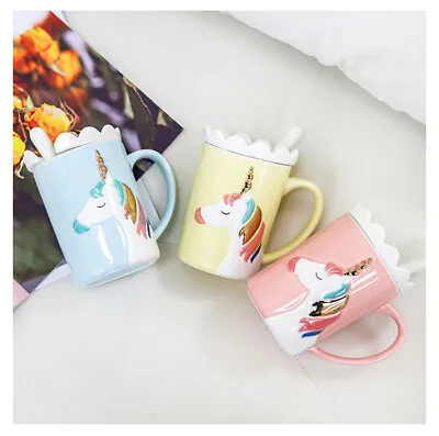 $32.95 • Buy 3D Unicorn Coffee Ceramic Mug Tea Cup With Lid Spoon Gift Present Serveware