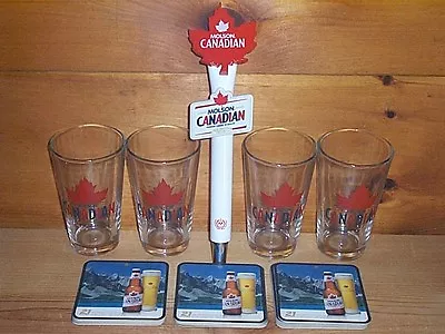 Molson Canadian Tap Handle Keg Marker 4 Beer Pint Glasses & 20 Coasters New • $145.99