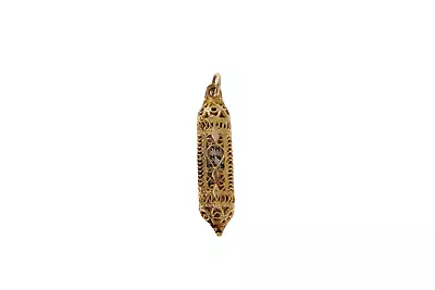 Vintage 14k Yellow Gold Jewish Hebrew Filigree Scroll Mezuzah Charm Pendant • $149