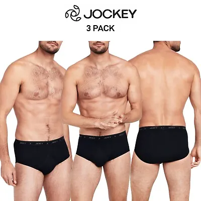 Mens Jockey Classic Y-Front Briefs 3 Pack Black Cotton Comfort Support M9009B • $46.95