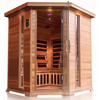 4 Person Infrared Corner Sauna Cedar Indoor Home SPA Ionizer Luxury Bluetooth • $3775.10