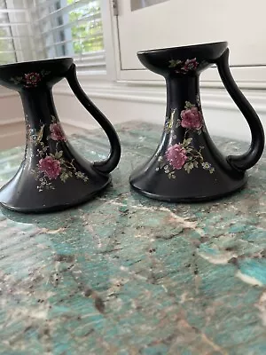 Antique Porcelain Mission Arts Crafts Booth's Candlesticks Chelsea Bird England • $85