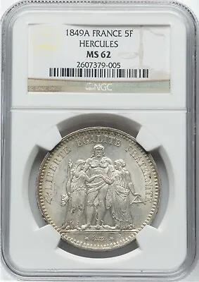 France  1849-a  5 Francs Silver Coin Uncirculated Ngc Certified Ms-62 • $395