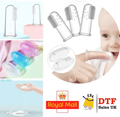 Baby Silicone Finger Toothbrush Soft Teether With Case Gum Tongue Massage Brush • £3.39