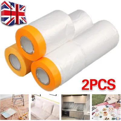 20m Pre-Taped Masking Film Tape Roll For House Painters Cover Adhesive Tape • £7.99