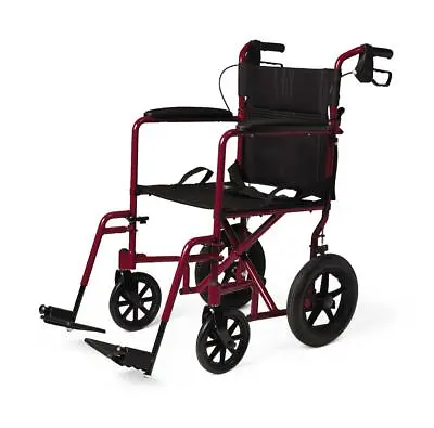 Medline Lightweight Transport Wheelchair W/Handbrakes 12 Inch Wheels Red • $159.99