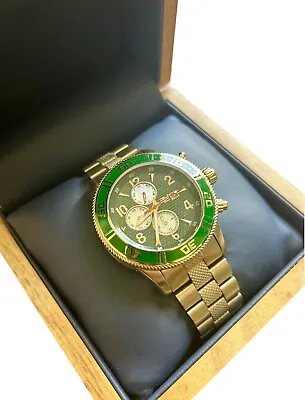 32 Degrees Gold Green Carbon Fiber & MOP Mens Chronograph Watch NIB GIFT! • $472