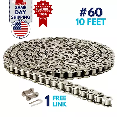 #60NP Nickel Plated Roller Chain 10 Feet With 2 Connecting Link Anti-Corrosion • $55.45