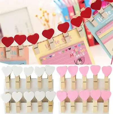 20 Pcs Mini Cute Heart Wooden Pegs Photo Clips Room Wedding Craft Deco ZSY • £5.33