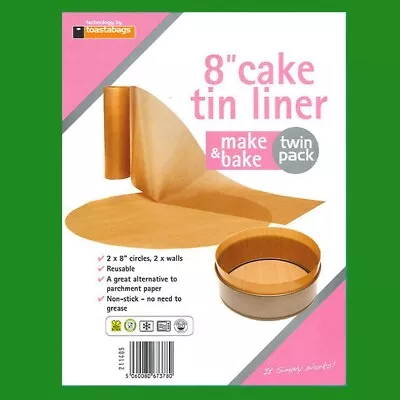 2x 8  Inch Reusable Non-Stick Beige Cake Tin Liners Make & Bake • £4.79