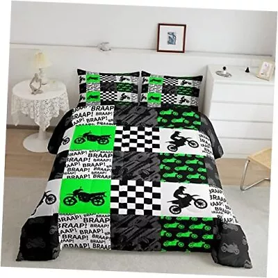  Motorcross Rider Comforter Set Racing Dirt Bike Bedding Twin Dirt Bike Grid 02 • $66.33