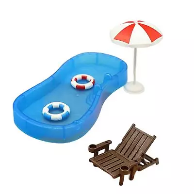 Simulation Mini Dollhouse Swimming Pool Chair Umbrella Miniature Micro Landscape • $13.41