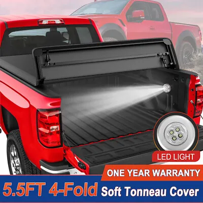 5.5FT 4-Fold Soft Truck Bed Tonneau Cover For 2015-2024 Ford F150 F-150 W/ Lamp • $137.88