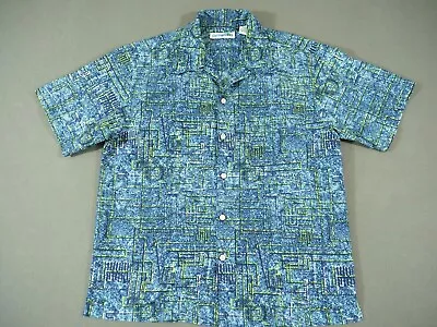 Canyon River Blues Hawaiian Shirt Mens Medium Blue Geo Print Short Sleeve • $4.49