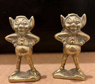 £30 • Buy Pair Of Small Vintage Heavy Brass Cornish Lucky Pixies