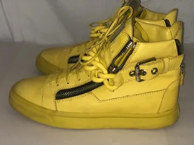 EU 44 US 11 Giuseppe Zanotti Yellow Leather High Top Men's Sneaker With Chain • $115