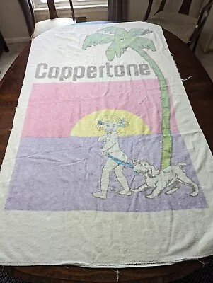 Vintage Coppertone Lotion Little Girl Beach Towel Palm Tree 56”x34” RARE Faded • $49