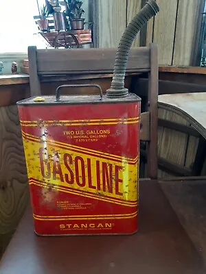 Vintage STANCAN 2 Gallon Metal Gas Can With Metal Gas Funnel AC READ • $25