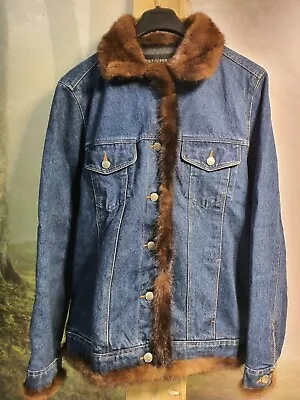 Denim Trucker Jacket With Mink Collar And Trim Size 40” • £39