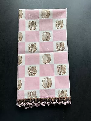 Vintage Linen Tea Towel Walnuts Pink W/Trim 21x28 • $12.99