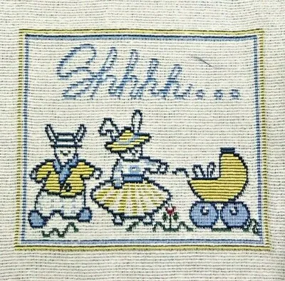 Shhhh Baby Sleeping Tapestry Pillow Top  6.5  Square Panel Bunny Family Stroll • £10.37